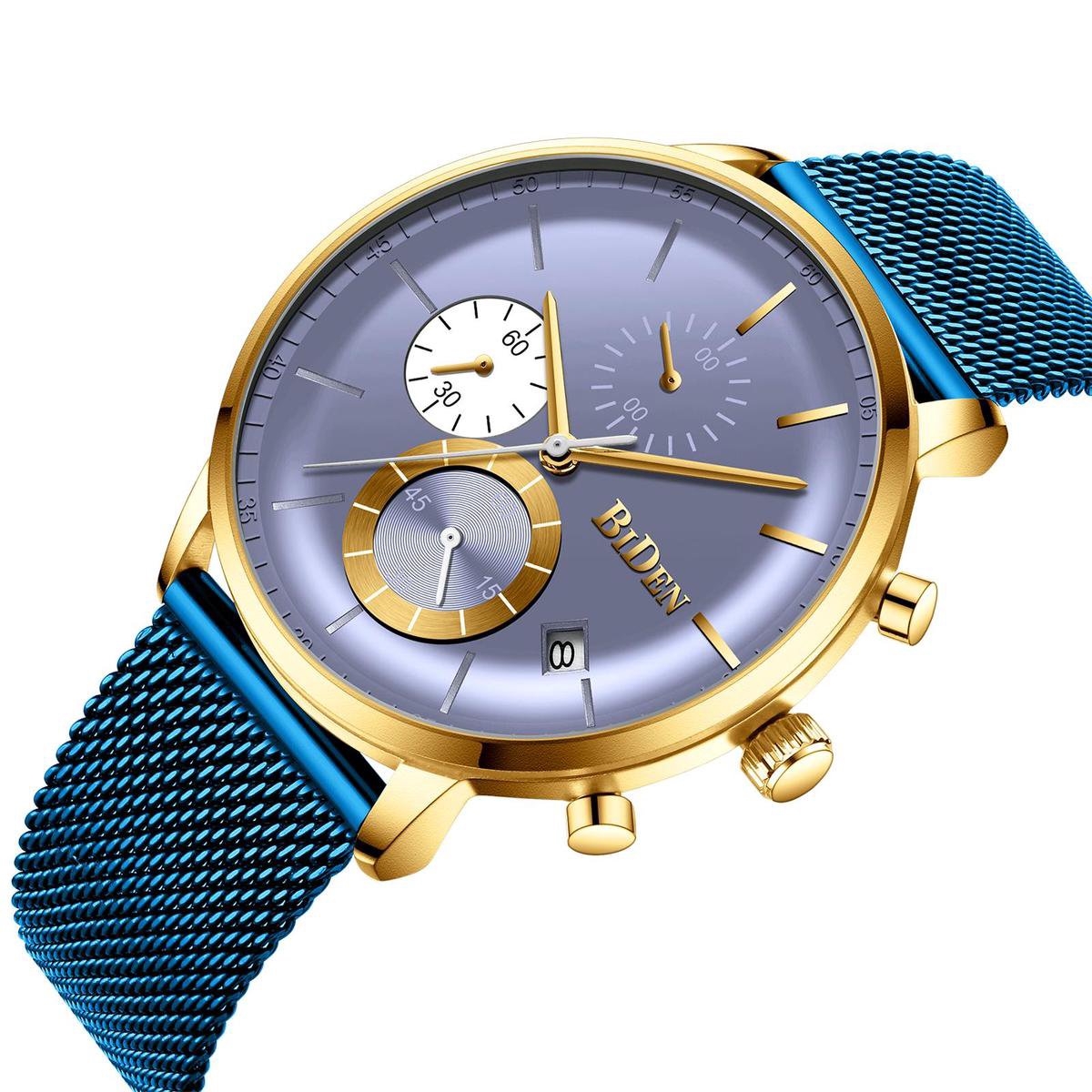 BiDen - Unisex Horloge - Blauw-Paars-Goud - 41mm (Productvideo)