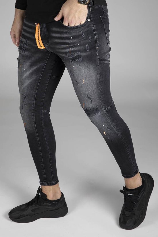 RYMN Jeans skinny zwart met oranje en witte verfvlekken | bol