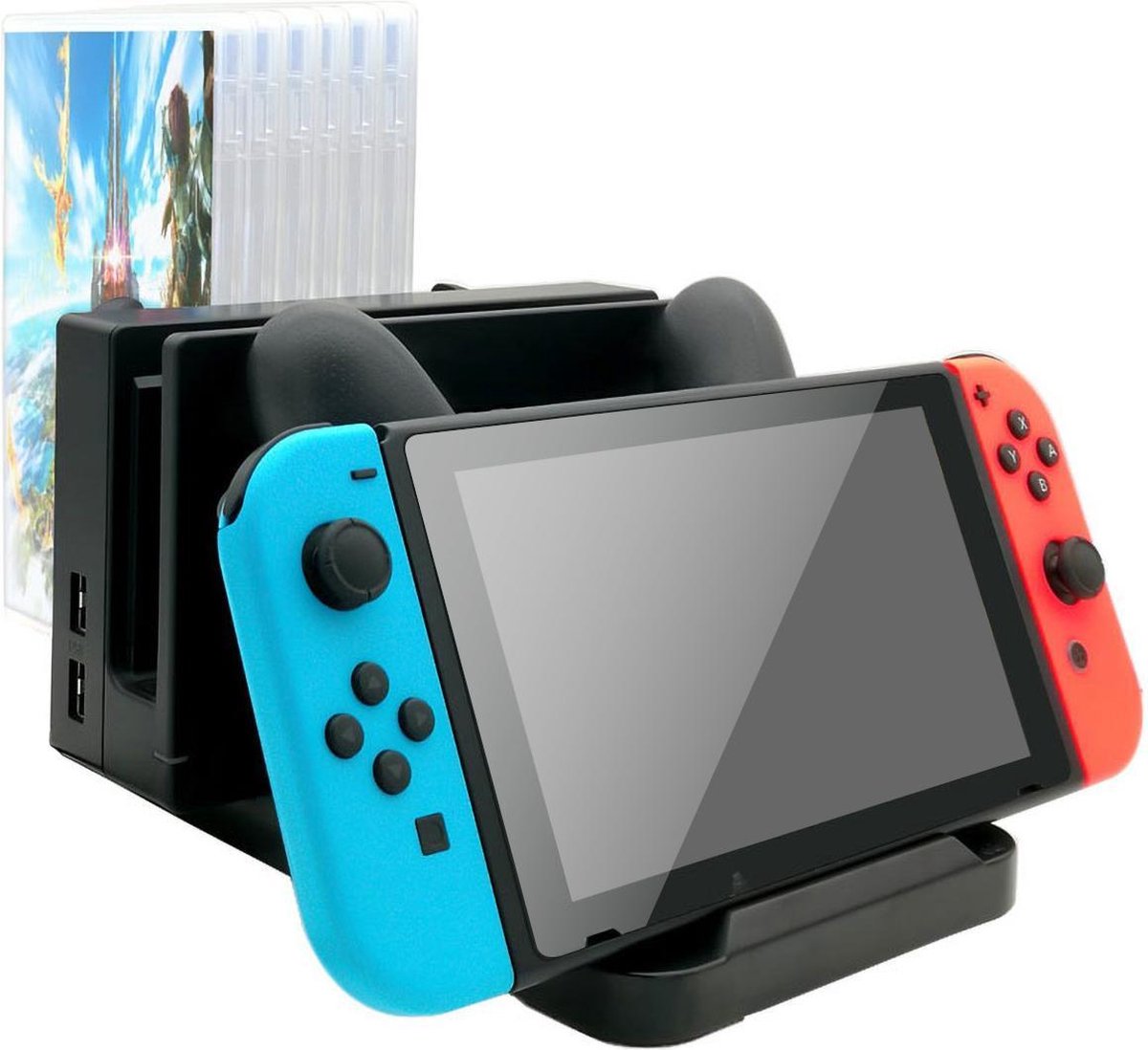 PrimePlay geschikt als nintendo switch accessoires - Oplaadstation - Geschikt voor Pro controller nintendo switch charger - Opbergen - Geschikt voor Nintendo switch games - Opladen-Zwart
