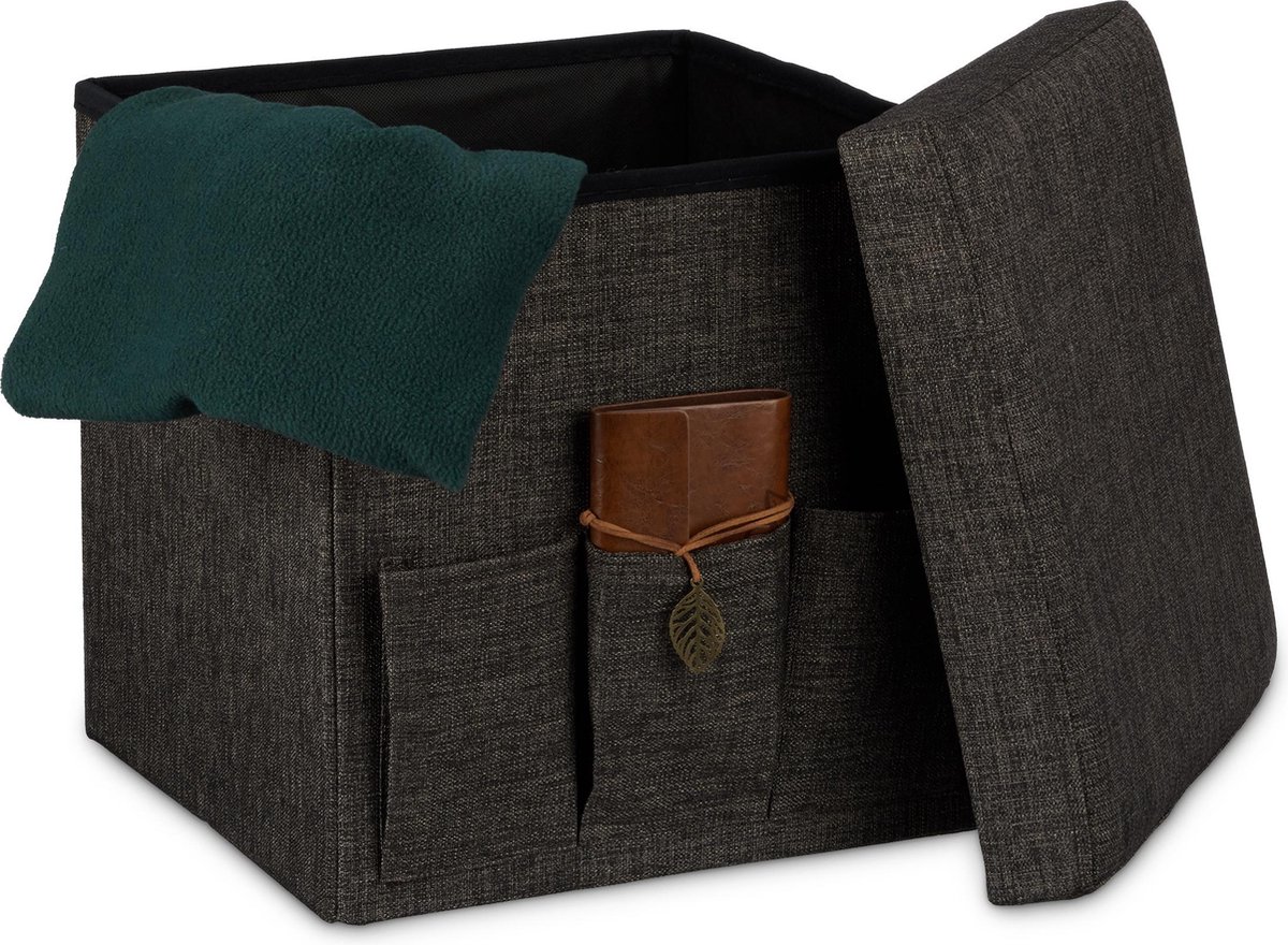 Hocker bank - poef XXL - opbergbox - donkerblauw - polyester/mdf - 76 x 38 x 38 cm | Fun en Feest
