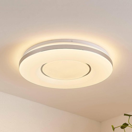Lindby - LED plafondlamp- met dimmer - 1licht - metaal, kunststof - H: 7.5 cm - wit, chroom - Inclusief lichtbron