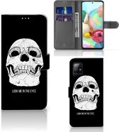 Flip Housse Samsung Galaxy A71 Portefeuille Yeux Crâne