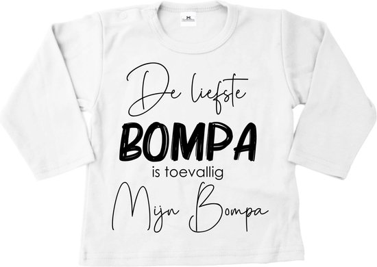 Kindershirt de liefste Bompa is toevallig mijn bompa-Opa's beste vriendje-wit-zwart-Maat 68-Lange mouw