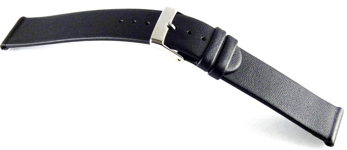 Horlogeband-horlogebandje-22mm-echt leer-zwart-recht-zacht-plat-leer-22 mm
