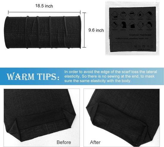 Afmetingen: 18,5 inch lang, 9,6 inch breed. Warm tips: geen naad aan het einde voor elasticiteit.