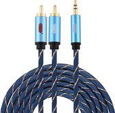 EMK 3,5 mm jack male naar 2 x RCA male vergulde connector luidspreker audiokabel, kabellengte: 5 m (donkerblauw)