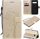 Voor LG V60 ThinQ 5G Boom & Kat ReliÃ«fpatroon Horizontale Flip Leren Case met Houder & Kaartsleuven & Portemonnee & Lanyard (Goud)