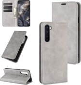 Voor OnePlus Nord Retro-skin Business magnetische zuignap lederen hoes met houder & kaartsleuven en portemonnee (grijs)
