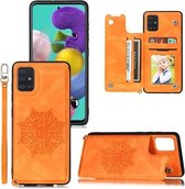 Voor Samsung Galaxy A02s Mandala reliëf PU + TPU hoesje met houder & kaartsleuven & fotolijst & riem (geel)