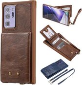 Verticale flip-portemonnee schokbestendige achterkant beschermhoes met houder & kaartsleuven & lanyard & fotolijsten voor Samsung Galaxy Note20 Ultra (koffie)