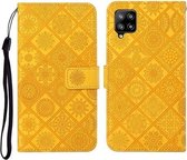 Voor Samsung Galaxy A12 etnische stijl reliëf patroon horizontale flip lederen tas met houder & kaartsleuven & portemonnee & lanyard (geel)