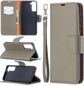 Voor Samsung Galaxy S21 + 5G Litchi Textuur Pure Kleur Horizontale Flip Leren Case met Houder & Kaartsleuven & Portemonnee & Lanyard (Grijs)