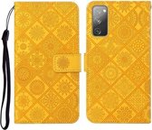 Voor Samsung Galaxy S20 FE etnische stijl reliëf patroon horizontale flip lederen tas met houder & kaartsleuven & portemonnee & lanyard (geel)