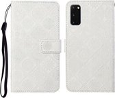 Voor Samsung Galaxy S20 etnische stijl reliëf patroon horizontale flip lederen tas met houder & kaartsleuven & portemonnee & lanyard (wit)