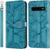 Voor Samsung Galaxy S10 Life of Tree Embossing Pattern Horizontale Flip Leather Case met houder & kaartsleuf & portemonnee & fotolijst & Lanyard (Lake Blue)