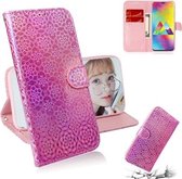 Voor Galaxy M20 Effen Kleur Kleurrijke Magnetische Gesp Horizontale Flip PU Lederen Case met Houder & Kaartsleuven & Portemonnee & Lanyard (Roze)