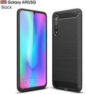 Voor Galaxy A90 5G geborstelde textuur koolstofvezel TPU-hoes (zwart)