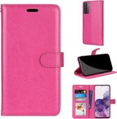Voor Samsung Galaxy S21 + 5G Pure Color Horizontale Flip PU lederen tas met houder & kaartsleuven & portemonnee & fotolijst (Rose Red)