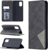 Voor Samsung Galaxy A02s (EU-versie) Rhombus Texture Horizontale Flip Magnetische Leren Case met Houder & Kaartsleuven & Portemonnee (Zwart)