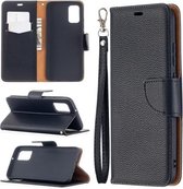 Voor Samsung Galaxy A02s (EU-versie) Litchi Texture Pure Color Horizontale Flip Leather Case met houder & kaartsleuven & portemonnee & lanyard (zwart)