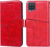 Voor Samsung Galaxy A12 Geometrische stiksels Horizontale flip TPU + PU lederen tas met houder & kaartsleuven en portemonnee (rood)