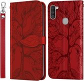 Voor Samsung Galaxy A11 (Amerikaanse versie) Life of Tree Embossing Pattern Horizontale flip lederen tas met houder & kaartsleuf & portemonnee & fotolijst & lanyard (rood)