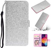 Voor Samsung Galaxy A41 Glitterpoeder Horizontale Flip Leren Case met Kaartsleuven & Houder & Fotolijst & Portemonnee (Zilver)