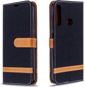 Voor Huawei P40 Lite E / Y7P Kleuraanpassing Denim Texture Horizontaal Flip Leather Case met houder & kaartsleuven & Wallet & Lanyard (zwart)