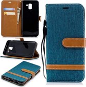 Kleurafstemming Denim Texture Leather Case voor Galaxy J6, met houder & kaartsleuven & portemonnee & lanyard (groen)