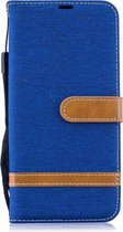 Kleurafstemming Denim Texture Leather Case voor Galaxy A50, met houder & kaartsleuven & portemonnee & lanyard (koningsblauw)