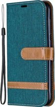 Kleurafstemming Denim Texture Leather Case voor Galaxy A6, met houder & kaartsleuven & portemonnee & lanyard (groen)