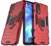 Voor OPPO Reno4 schokbestendige pc + TPU beschermhoes met magnetische ringhouder (rood)