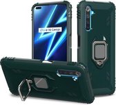 Voor OPPO Realme 6 Pro koolstofvezel beschermhoes met 360 graden roterende ringhouder (groen)