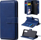 Voor Sony Xpeira 5 multifunctionele magnetische koperen gesp horizontale flip effen kleur lederen tas met 10 kaartsleuven & portemonnee & houder & fotolijst (marineblauw)
