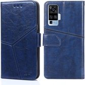 Voor vivo X50 Pro Geometrische stiksels Horizontale flip TPU + PU lederen tas met houder & kaartsleuven en portemonnee (blauw)