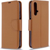 Voor Huawei Honor 20S Litchi Texture Pure Color Horizontal Flip PU Leather Case met houder & kaartsleuven & Wallet & Lanyard (bruin)