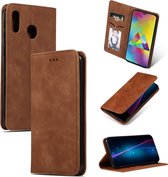 Retro Skin Feel Business Magnetische Horizontale Leren Flip Case voor Samsung Galaxy M20 (Bruin)