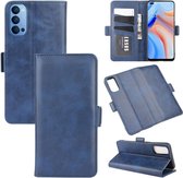 Voor Oppo Reno 4 5G Dual-side magnetische gesp horizontale flip lederen tas met houder & kaartsleuven & portemonnee (donkerblauw)