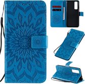 Voor Huawei Nova 7 5G reliÃ«f zonnebloempatroon horizontale flip PU lederen tas met houder & kaartsleuven & portemonnee & lanyard (blauw)