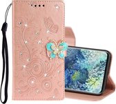 Voor Samsung Galaxy A31 Diamond Encrusted Butterflies Embossing Pattern Horizontale flip lederen tas met houder & kaartsleuven & portemonnee & lanyard (rose goud)