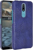 Voor Nokia 2.4 Shockproof Crocodile Texture PC + PU Case (Blauw)