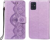 Voor Samsung Galaxy A51 4G Flower Vine Embossing Pattern Horizontale Flip Leather Case met Card Slot & Holder & Wallet & Lanyard (Purple)