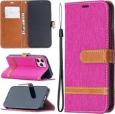 Voor iPhone 12 Pro / Max Kleuraanpassing Denim Texture Horizontale Flip Leren Case met Houder & Kaartsleuven & Portemonnee & Lanyard (Rose Red)