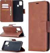 Voor Samsung Galaxy A21s Retro Lamsvacht Textuur Pure Kleur Horizontale Flip PU Lederen Case met Houder & Kaartsleuven & Portemonnee & Lanyard (Bruin)