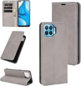 Voor OPPO F17 Pro Retro-skin Business magnetische zuignap lederen tas met houder & kaartsleuven en portemonnee (grijs)