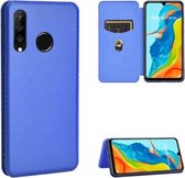 Voor Huawei P30 Lite / nova 4e Koolstofvezel Textuur Magnetisch Horizontaal Flip TPU + PC + PU lederen tas met kaartsleuf (blauw)