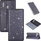 Voor Samsung Galaxy A20 / A30 ultradunne glitter magnetische horizontale flip lederen tas met houder en kaartsleuven (grijs)