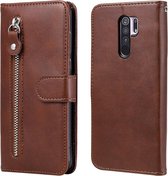 Voor Geschikt voor Xiaomi Redmi 9 Mode Kalfs Textuur Rits Horizontale Flip Leren Case met Houder & Kaartsleuven & Portemonnee Functie (Bruin)