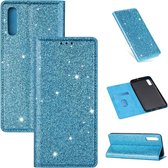 Voor Samsung Galaxy A70 ultradunne glitter magnetische horizontale flip lederen tas met houder en kaartsleuven (hemelsblauw)