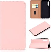 Voor Galaxy A50 effen kleur magnetische horizontale flip lederen tas met kaartsleuf en houder (roze)